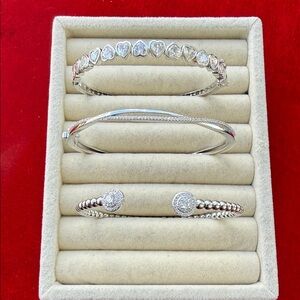 Silver Heart and Crystal Bangle Set - Women Jewelry for ahava